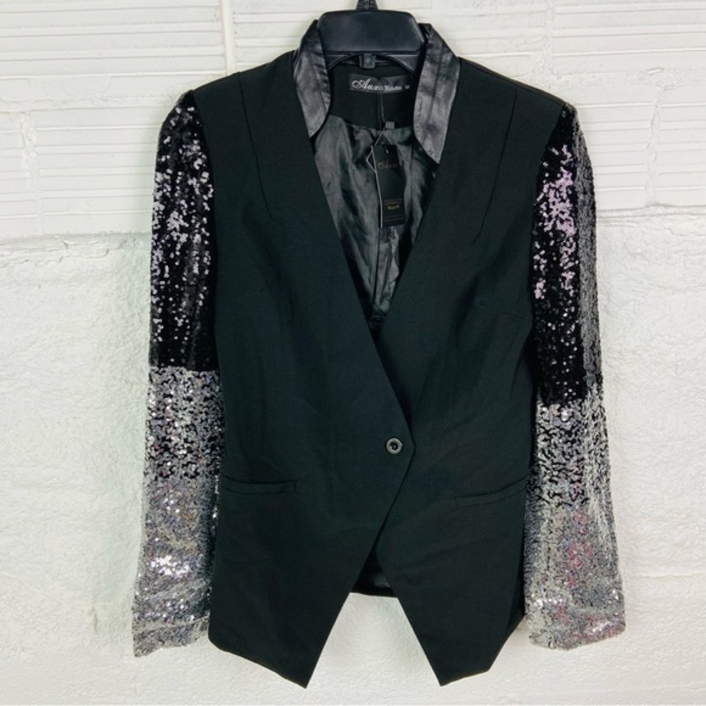NWT AUXO Black sparky Sequin party Sleeve Blazer size medium